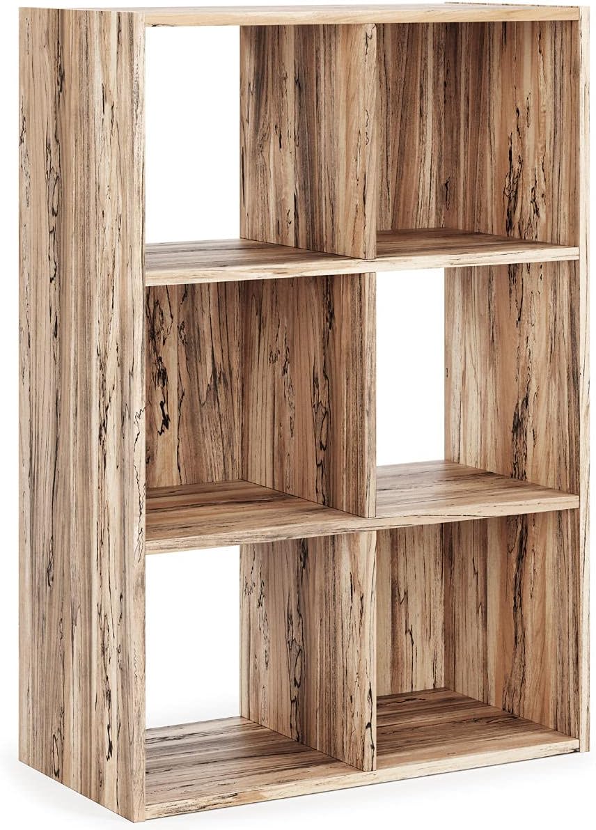 Signature Design by Ashley Piperton Modern 6 Cube Storage Organizer or Bookcase, Natural Brown Pack of 2