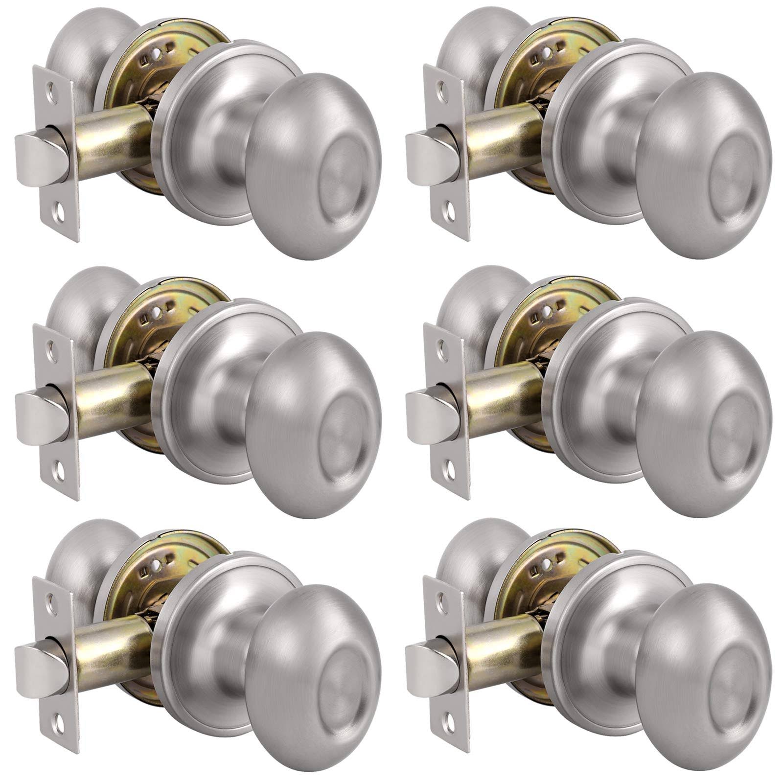 Probrico Egg Style Hall and Closet Passage Door Knobs Brushed Nickel Oval Door Lock(6 Pack)