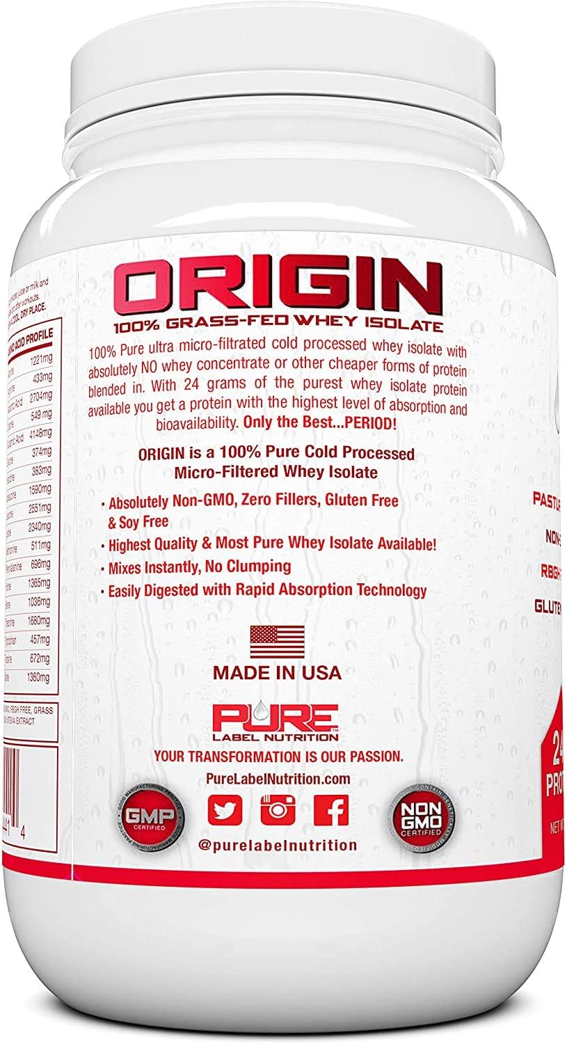 Pure Label Nutrition 100% Grass-Fed Whey Protein Isolate, 2lb Chocolate, No Fat, No Lactose, Micro-Filtered, Cold Processed, GMO Free, rBGH Free, Soy Free, Gluten Free, Zero Carbs and No Sugar Added Pack of 2
