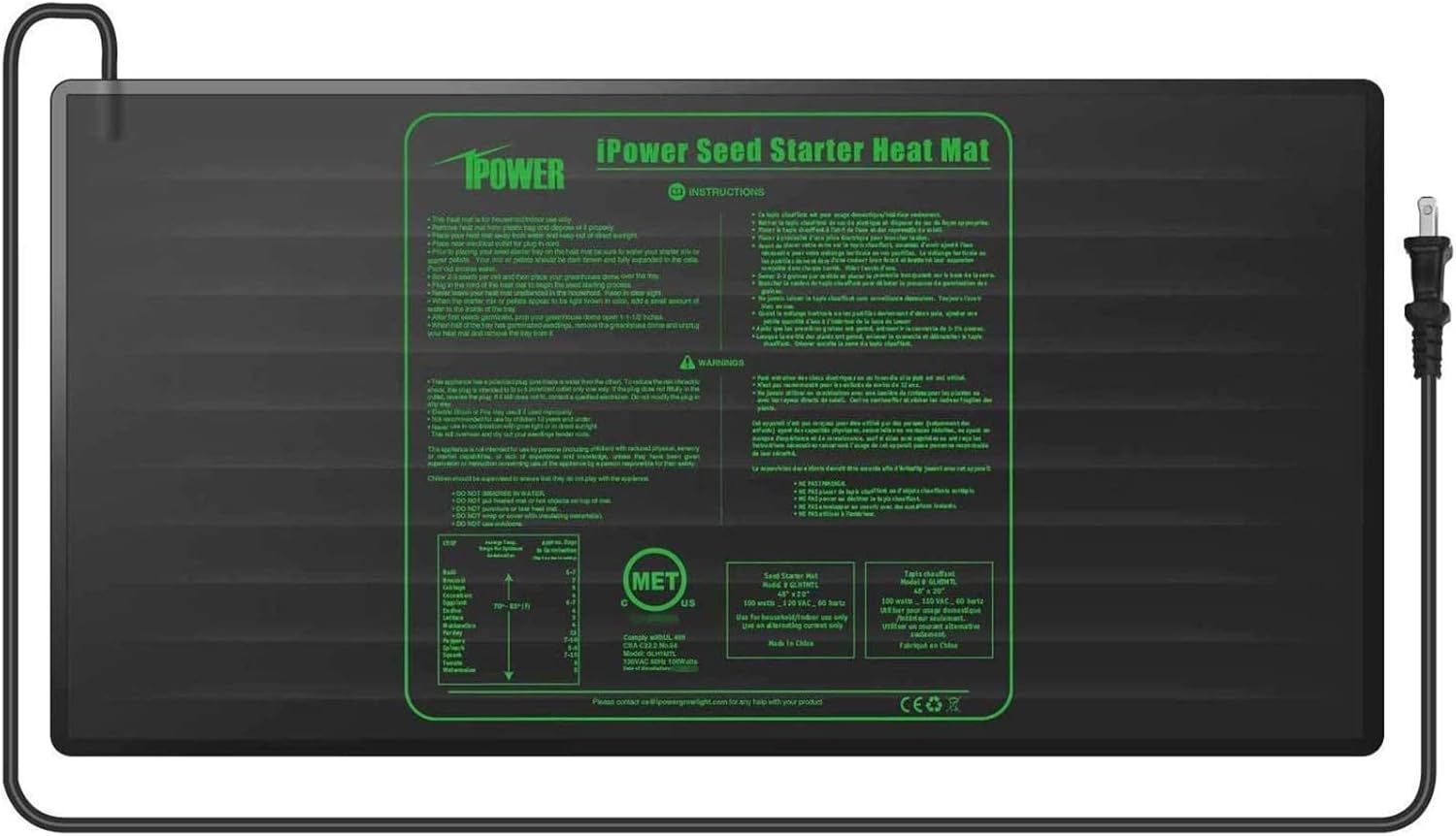 iPower Durable Waterproof Seeding Heat Mat Warm Hydroponic Pad Plant Starting Kit for Kombucha Tea & Beer Brewing, 48