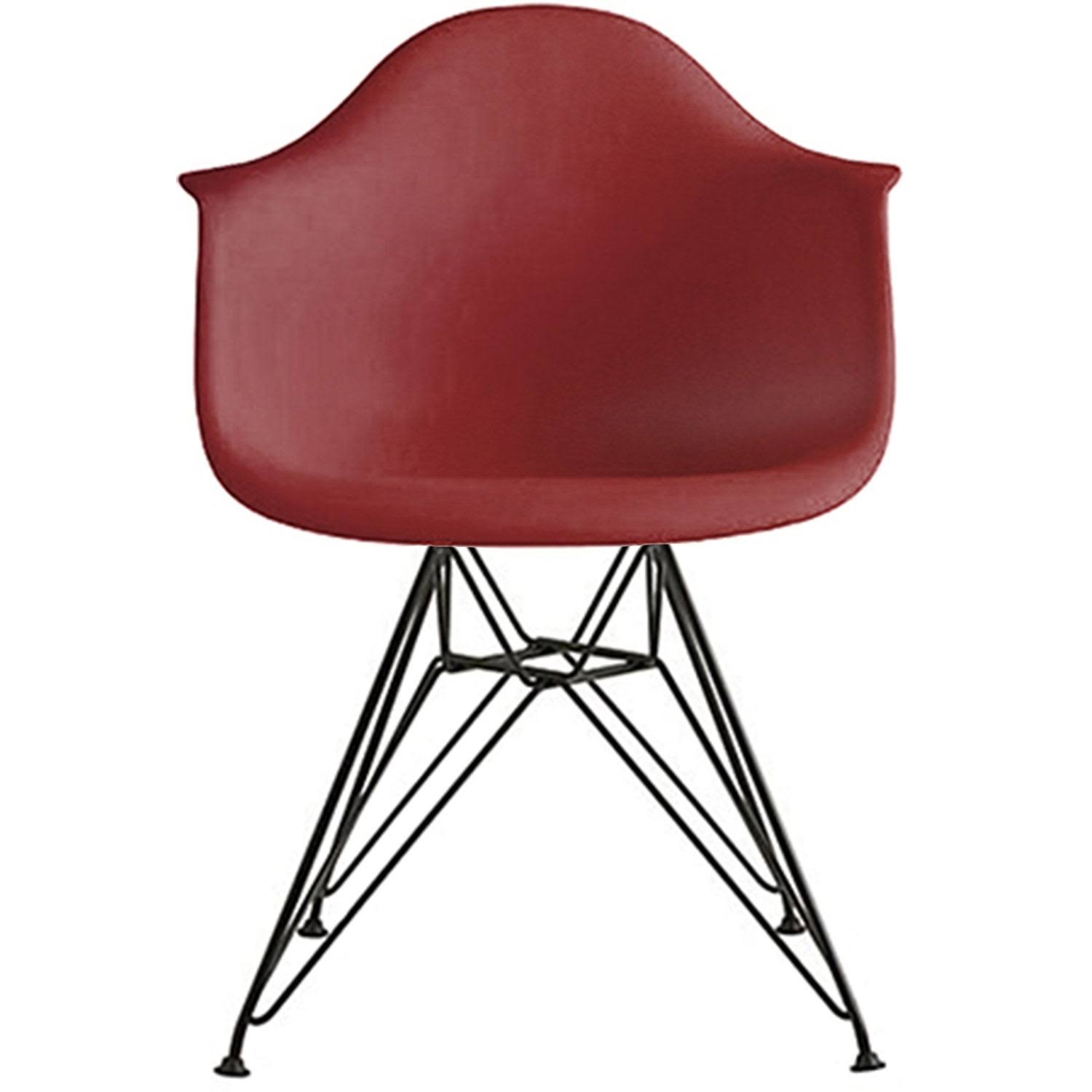 2xhome Designer Plastic Armchair Black Eiffel Black Wire Chrome Legs for Dining Chair Molded with Arms Kitchen Desk - Maroon