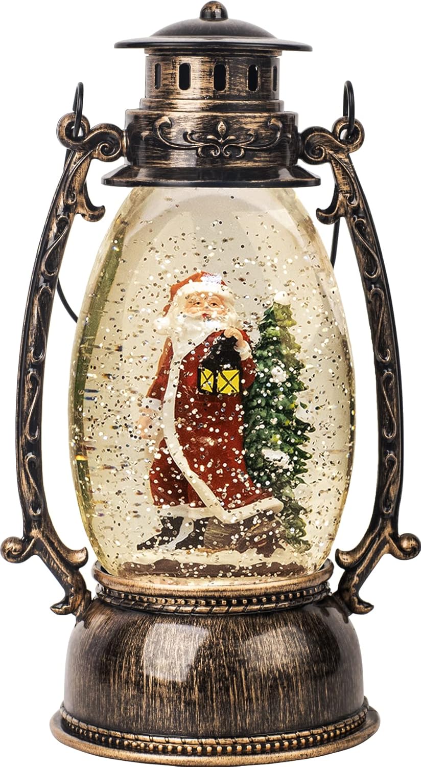 12.5'' Rotating Scene Musical Christmas Snow Globe Light Lantern- Christmas Tree Pack of 2