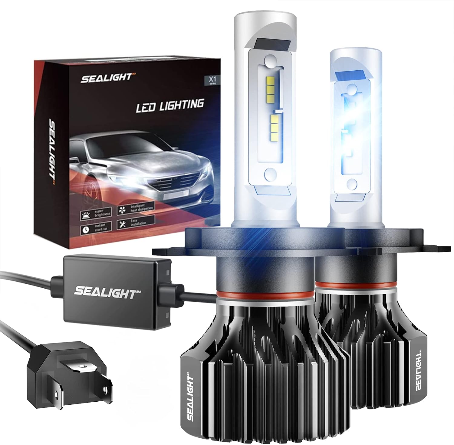 SEALIGHT H4/9003/HB2 LED Bulbs, Super Bright Cool White, Plug and Play, Pack of 2