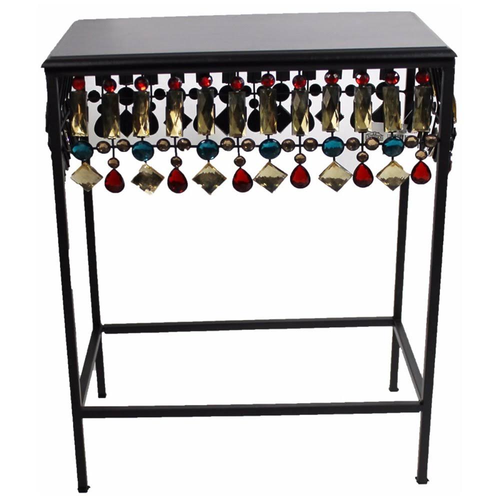 Strikingly Embellished Squared Metallic Accent Table , Black