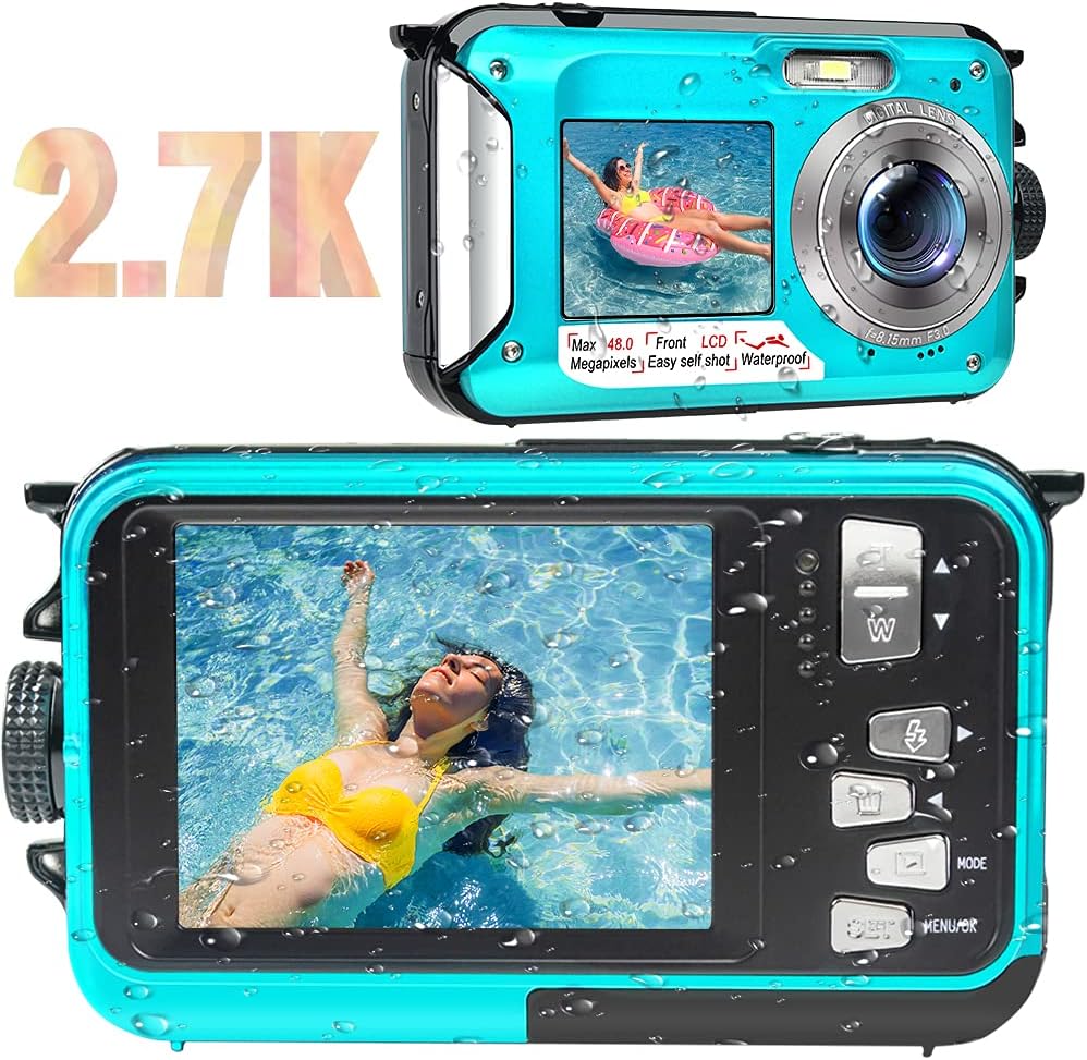 Waterproof Camera Waterproof Digital Camera Full HD 2.7K 48MP Underwater Camera for Snorkeling | Dual Screen | 16X Digital Zoom | Flashlight | 10 Feet Waterproof Pack of 2