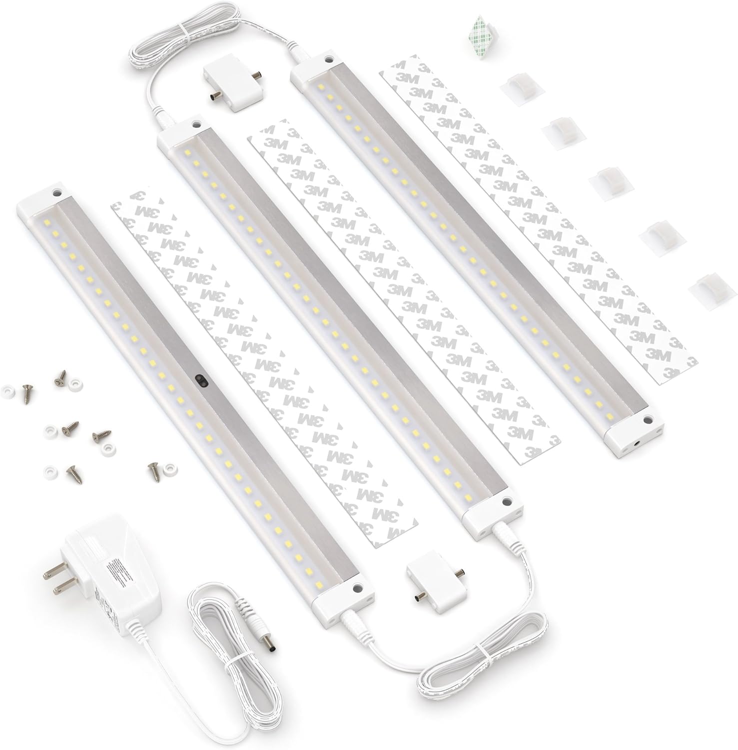 EShine White Finish 3 12 inch Panels LED Dimmable Under Cabinet Lighting Kit, Hand Wave Activated - Touchless Dimming Control, Cool White (6000K)