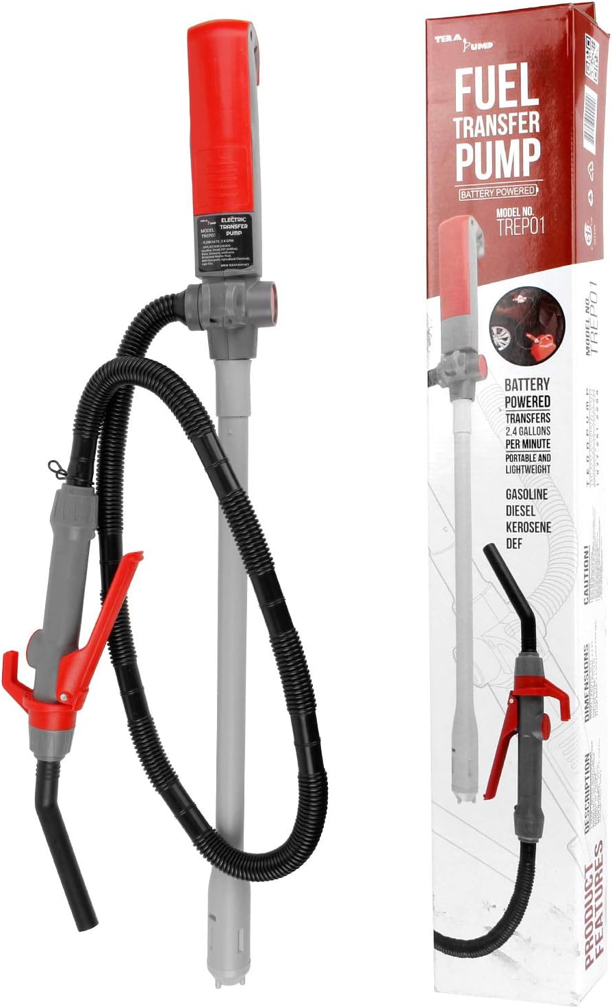 TERA PUMP A-TREP01-001 TREP01 Multi-Purpose Battery Powered Fuel Transfer Pump - 2D Battery, 2.5 GPM Pack of 2
