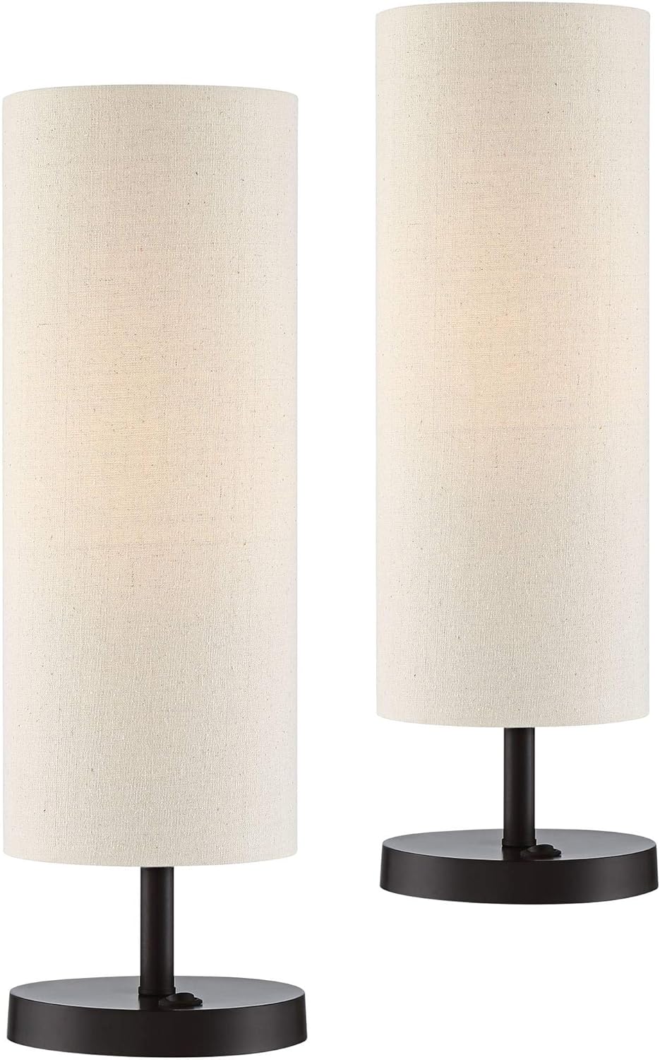 Heyburn Modern Contemporary Accent Table Lamps Set of 2 with USB and AC Power Outlet in Base Bronze White Cylinder Shade for Living Room Bedroom Bedside Nightstand Office Family - 360 Lighting