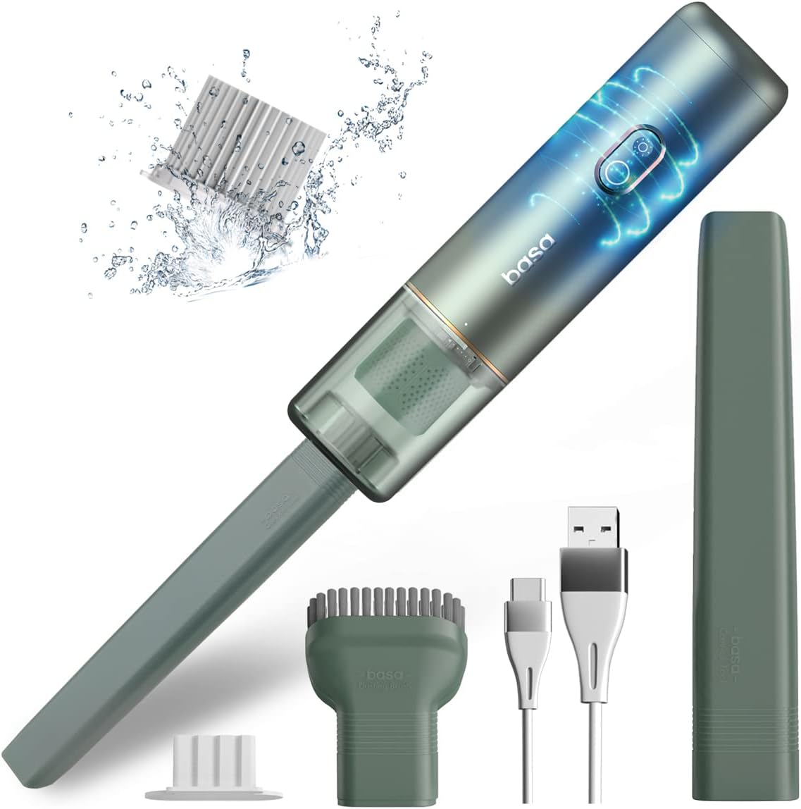 BASA Mini Cordless Vacuum, Portable Handheld Vacuum Cordless Cleaner with 16Kpa Suction Rechargeable Li-ion Battery for Cleaning Pet Hair,Home, Office, Car Green