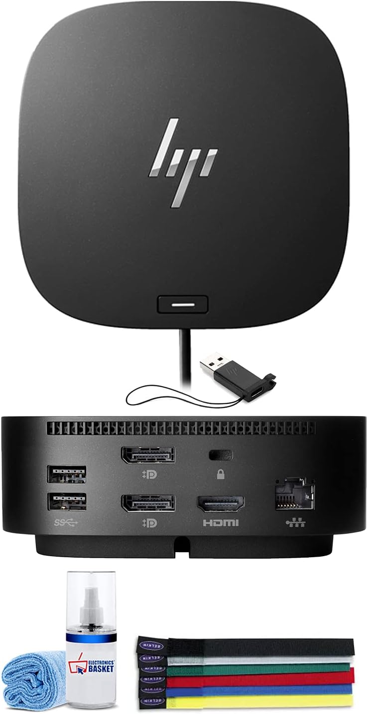 Hewlett Packard-HP HP G2 USB Type-C/A Universal Dock (5TW13UT#ABA) + Wire Tie Straps + LCD Cleaning Kit