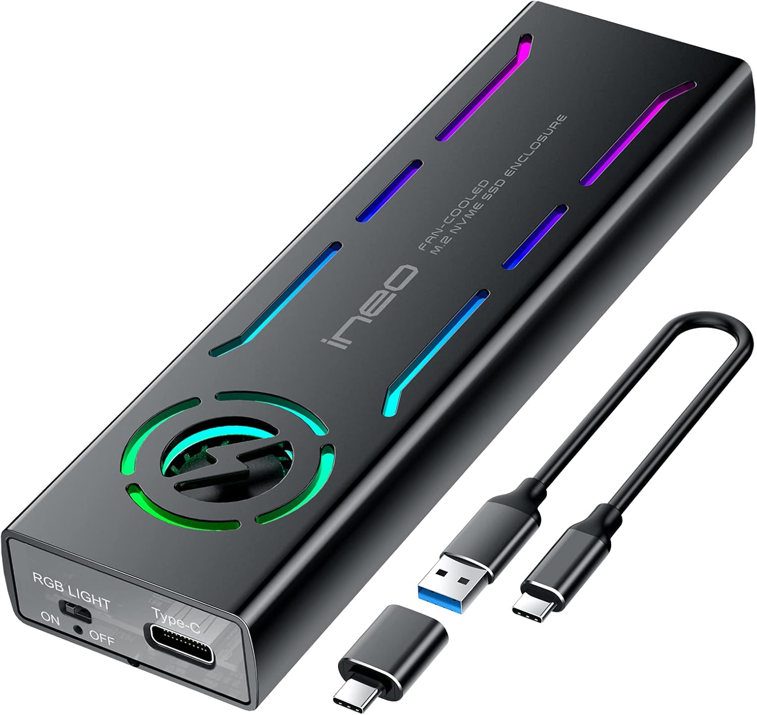 ineo ARGB Aluminum Alloy M.2 NVMe SSD External Portable Enclosure, USB 3.2 Gen 2 10 Gbps [C2609-NVMe] Pack of 2