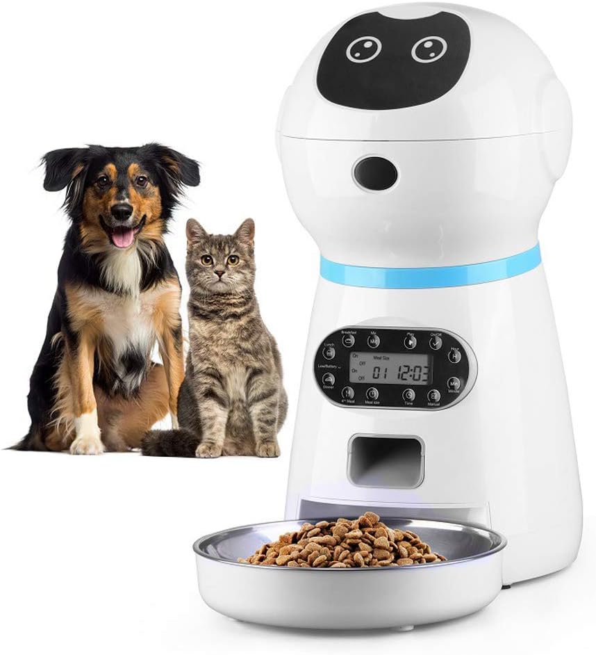 Nufun 3.5L Automatic Cat Dog Feeder,10s Voice Recorder Indoor Timed Auto Feeders Dry Food Dispenser Container for Small & Medium Pet Pack of 2
