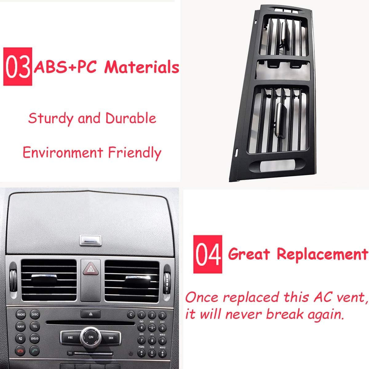 TTCR-II Front AC Vent For Mercedes Benz W204, 1 PC Front Air Grille For Mercedes Benz C300 C350 C63 AMG 2008-2011 (Dashboard Center)