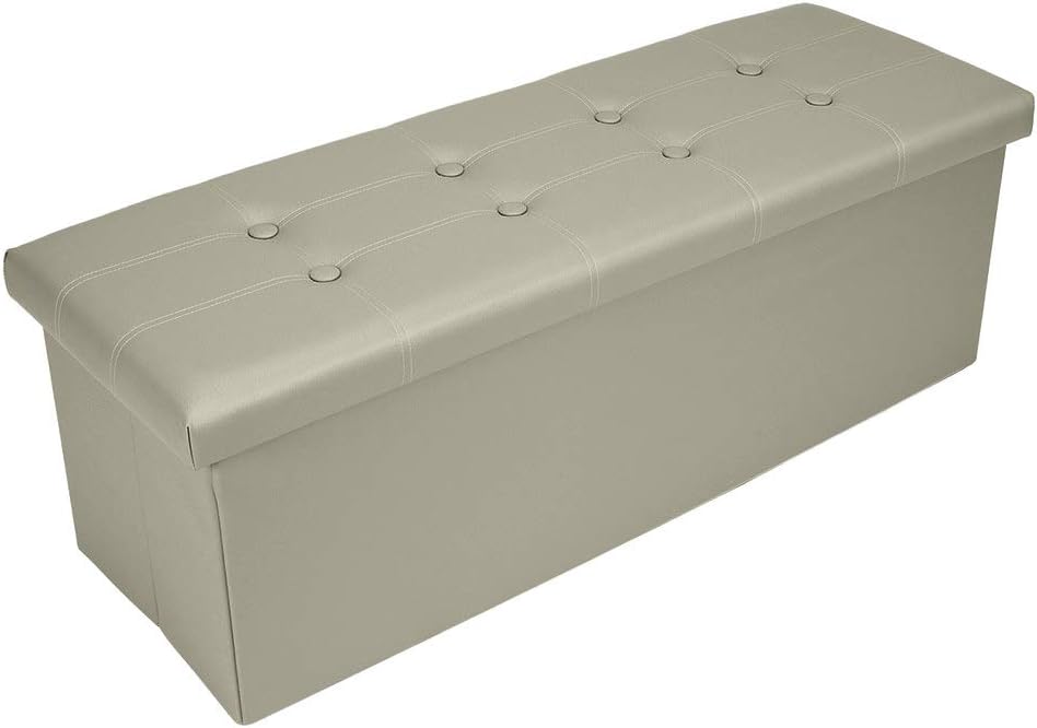 43 Inches Folding Storage Ottoman Bench Bench for Bedroom and Hallway, Bed End Bench with 120L Large Storage Space, Hallway Footrest Window Padded Seat Storage Chest, Faux Leather (Brown) Pack of 2