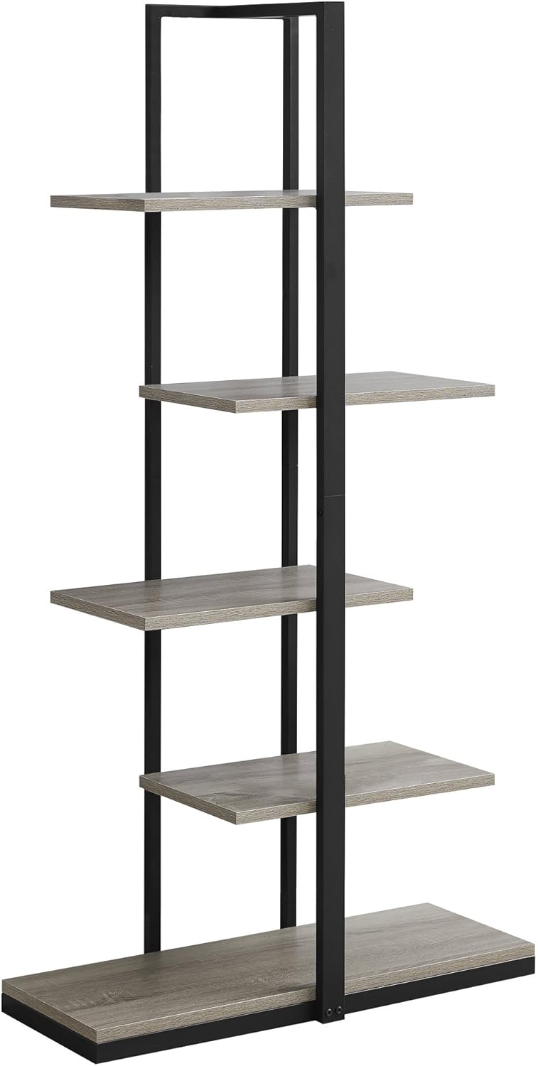 Monarch Specialties I Bookcase-60 H/Dark Taupe/Black Metal