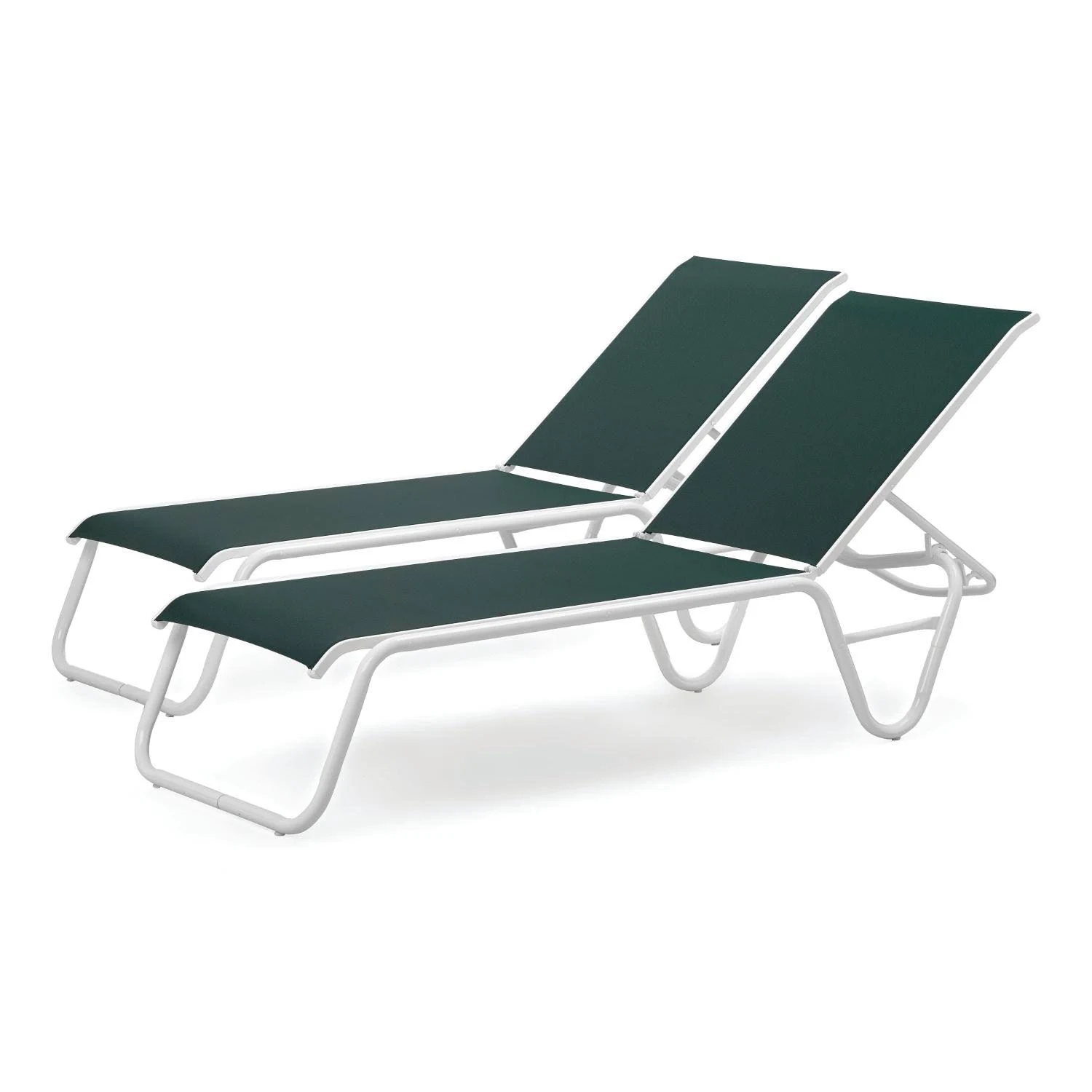 Telescope Casual Gardenella 2 Piece Aluminum Stacking Chaise Lounge Set with Sling Seating by - Gloss White/Forest Green - SET01