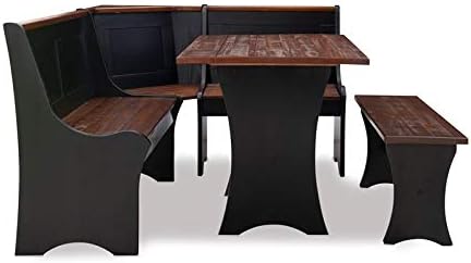 Linon Jackie Solid Wood 3 Piece Conversation Indoor Kitchen Corner Breakfast Dining Nook Set in Black