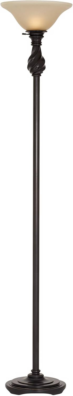 Traditional Torchiere Floor Lamp Hand Applied Black Bronze Swirl Font Amber Glass Shade Tall Standing Pole Light for Living Room Reading House Bedroom Home Office Decor Uplight - Regency Hill