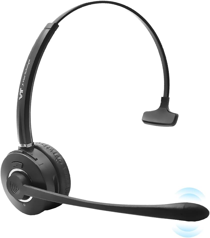Bluetooth-Headset with Environment-Noise-Cancelling Microphone - Wireless Cellphone Computer Headphone with Mute,Volume,Call Control for Trucker,Call Center, Office Pack of 2