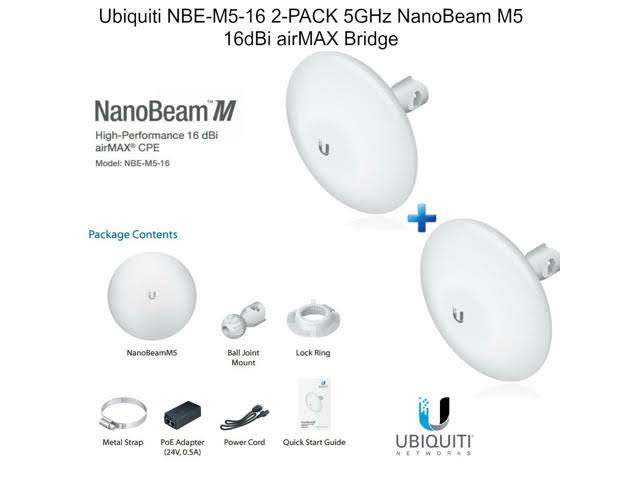 Ubiquiti NBE-M5-16 2-Pack 5GHz NanoBeam M5 16dBi Airmax Bridge
