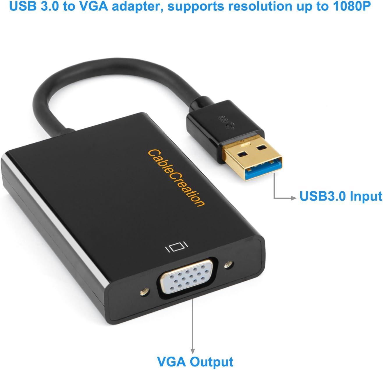 USB 3.0 to VGA Adapter (DisplayLink Chipset), CableCreation VGA to USB External Video Card Support 1080P Compatible with Windows 10/8.1/8/7, macOS , Mac OS X, Black