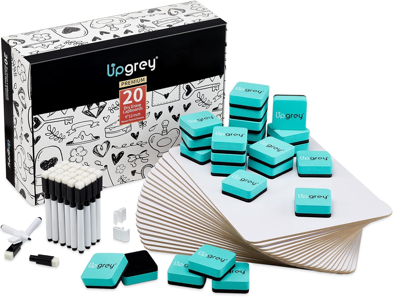 Dry Erase Lap Boards DOUBLE SIDED for Classroom, 32 Pack 9 x 12 Inches Portable Dry Erase Boards with 36 Pens, 36 Erasers and 36 Pen Holders, Small Whiteboards Set for Students, Kids, Teacher Supplies Pack of 2