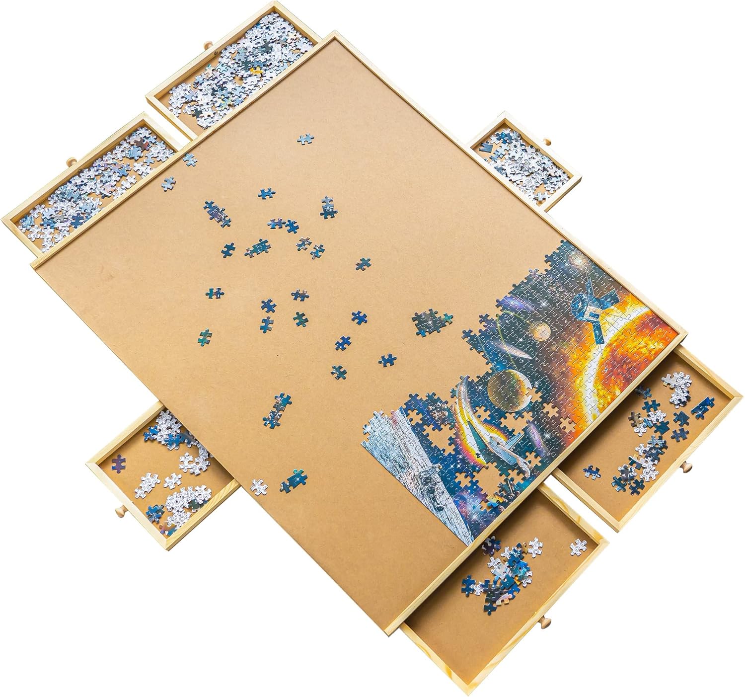 FUNPENY Portable Puzzle Board with Drawers, 1500 Pieces Wooden Large Puzzle Table for Adults, 27
