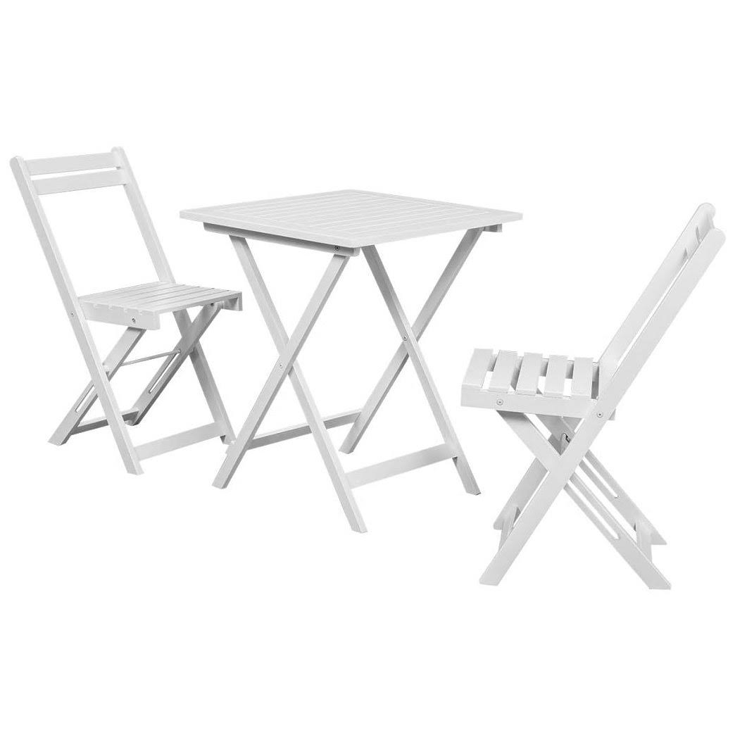 vidaXL Three Piece Bistro Set Balcony White Acacia Wood