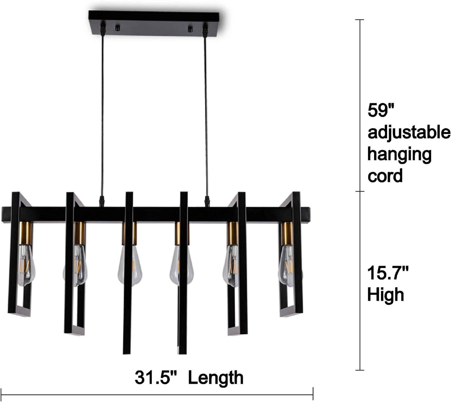 Modern Kitchen Island Light Pendant Chandelier 6-Light Ceiling Light Industrial Pendant Lighting Fixture Matte Black with Antique Brass Finish