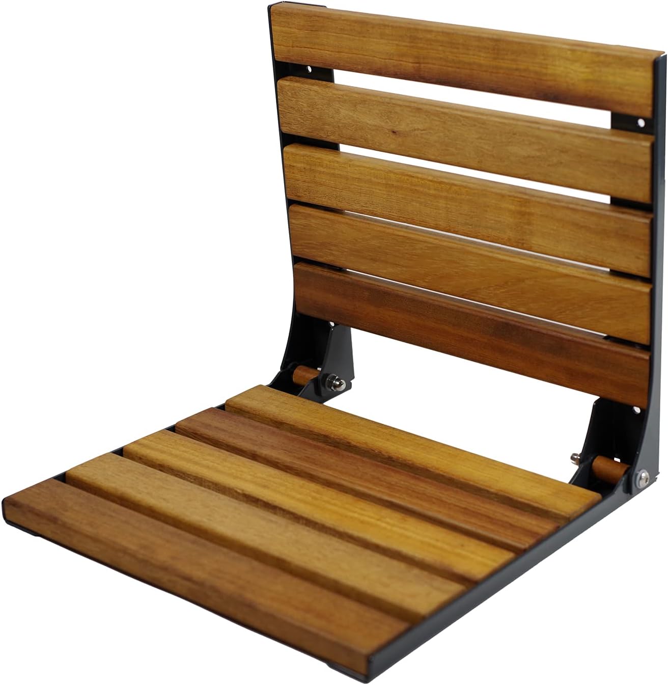 Esoo-Wall Mounted Foldable Seat.Iroko Wood. Steel Folding Shower Seat, 15 x 15 inches, (Black)