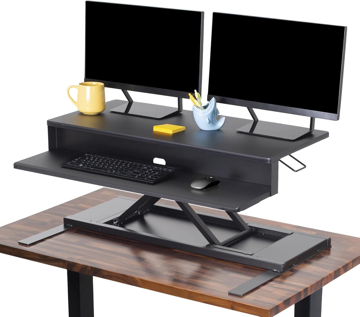 Stand Steady Flexpro Air | 36 Inch Premium Standing Desk Converter | Fully Assembled Sit to Stand Desk | Height Adjustable 2 Level Stand Up Desk Converter with Keyboard Shelf & Monitor Riser (Black)