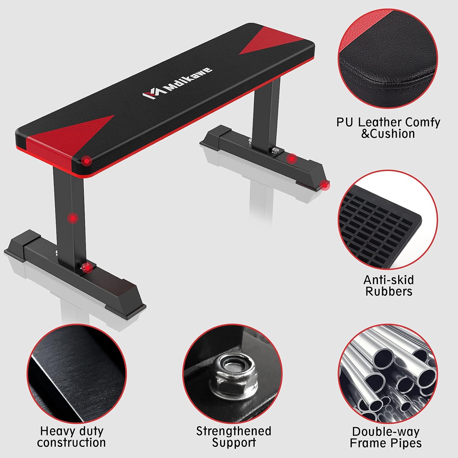 Multi Purpose Flat Workout Bench - 600 LBS Capacity,Fits Full-Body Exercise,Easy to Assemble,Utility Fitness Bench with Comfortable Backrest for Weightlifting Dumbbell and Crunch,41x18x18.5In Pack of 2