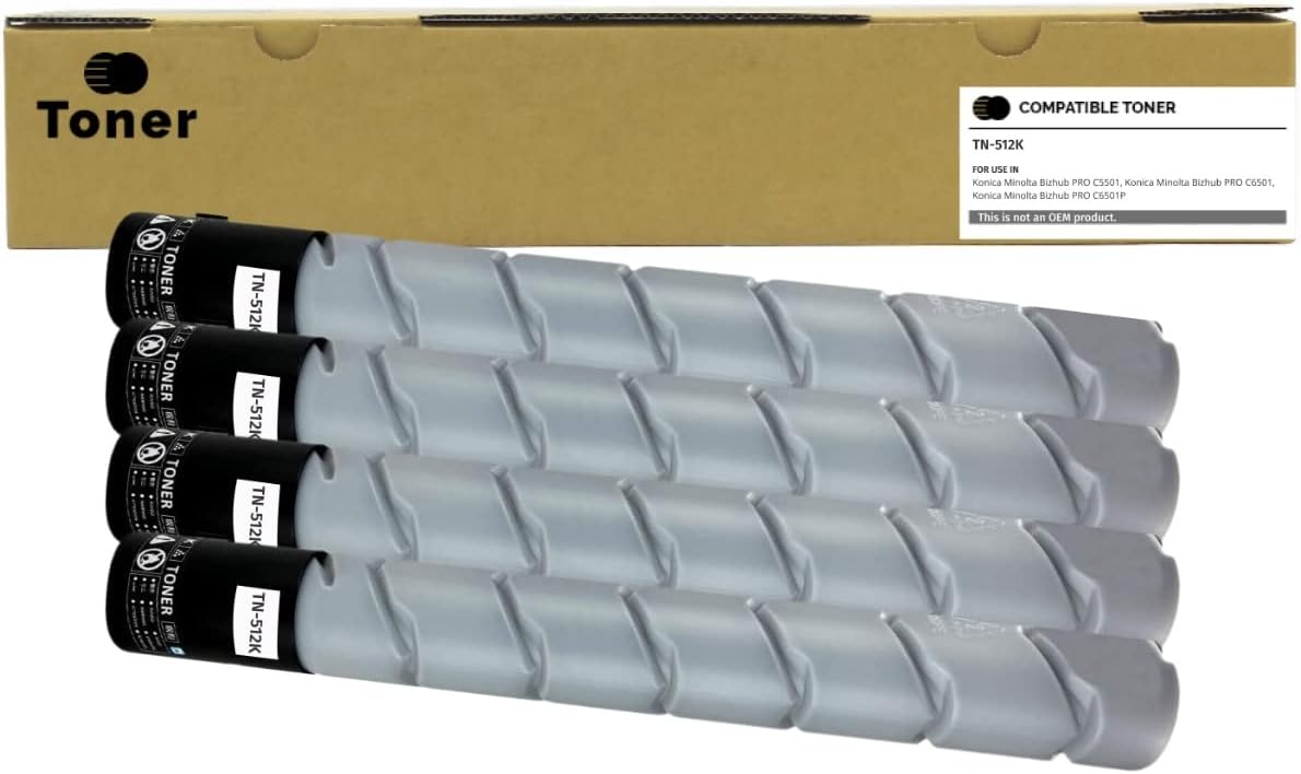 Compatible Konica Minolta TN-512 (TN-512K) Toner Cartridge, Black 27.5K Yield Pack of 4