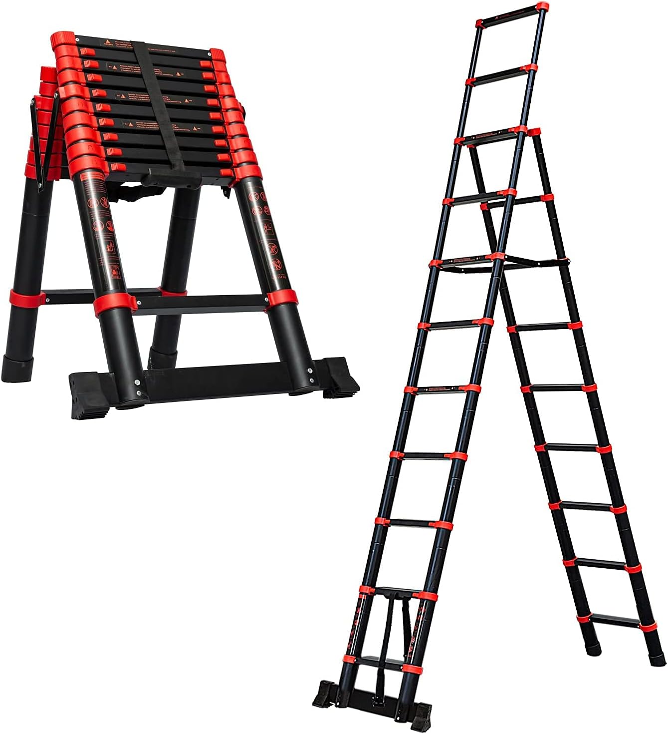 Tooremine Telescoping Extension Ladder, 2 in 1 A-Frame Aluminum Foldable Telescopic Ladders for Home, 10 FT Adjustable Multi-Purpose Compact Ladders with Safety Lock, 330 Pound Load Capacity