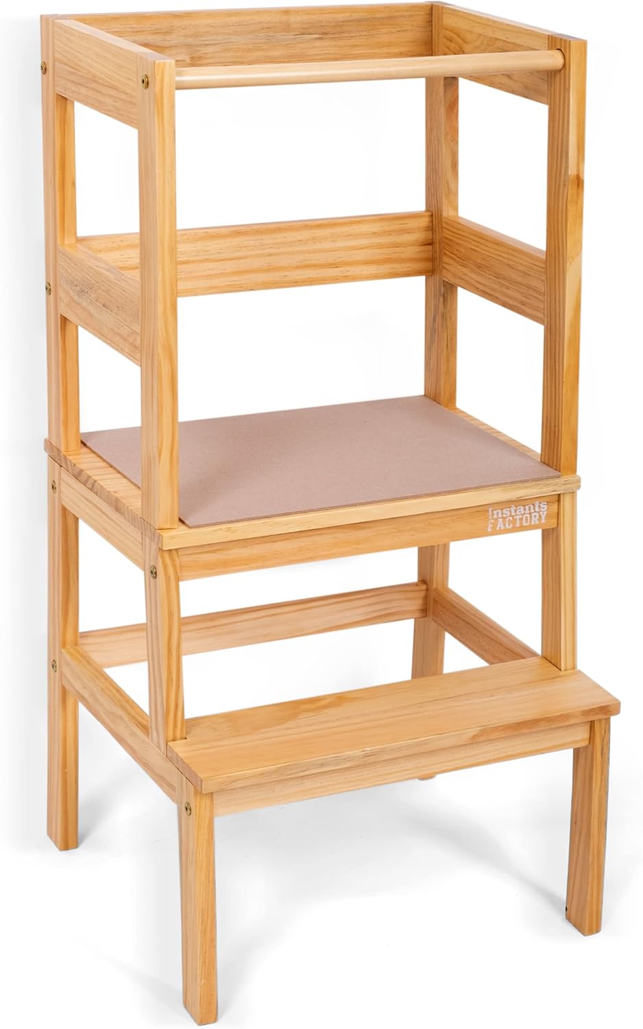 Instants Factory Training Stool for Toddlers - Toddler Kitchen Stool Helper with Innovative Anti-Slip Mat and Security Screen Included - White 4002