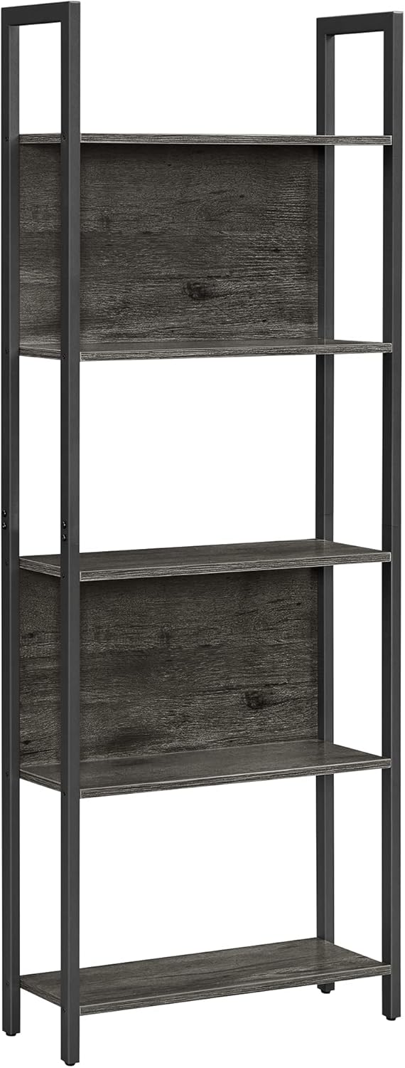 VASAGLE 5-Tier Bookshelf, Storage Rack Shelf, Bookcase with 5 Shelves, Steel Frame, for Living Room, Entryway, Hallway, Office, Industrial Style, Rustic Brown and Black ULLS025B01