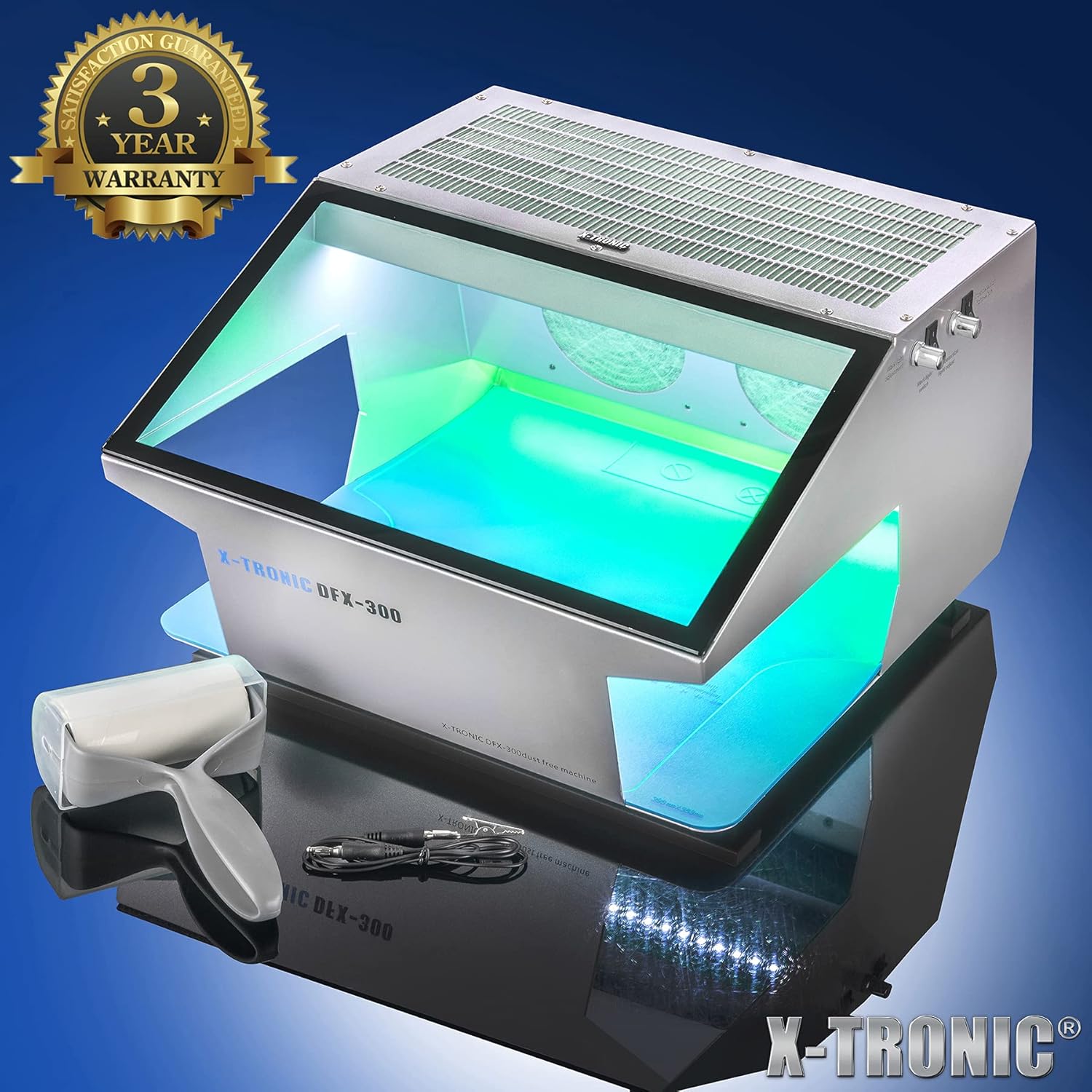 X-Tronic Model #DFX-300 &bull; Soldering Iron Station Dust Free Solder Fume Absorber Remover Extractor &bull; Adjustable Speed &bull; Work Light &bull; Silicone Work Mat &bull; Antistatic Alligator Clip &bull; Lint Roller!