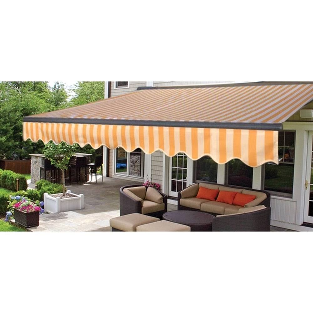 Aleko 13&x10& Sunshade Half Cassette Retractable Patio Deck Awning, Multi Striped Yellow Color