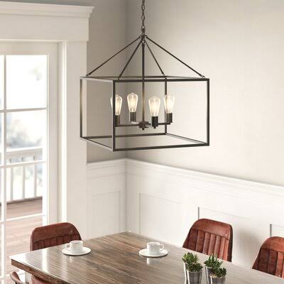 Zabel 4 - Light Lantern Rectangle Chandelier Finish: Smooth Black