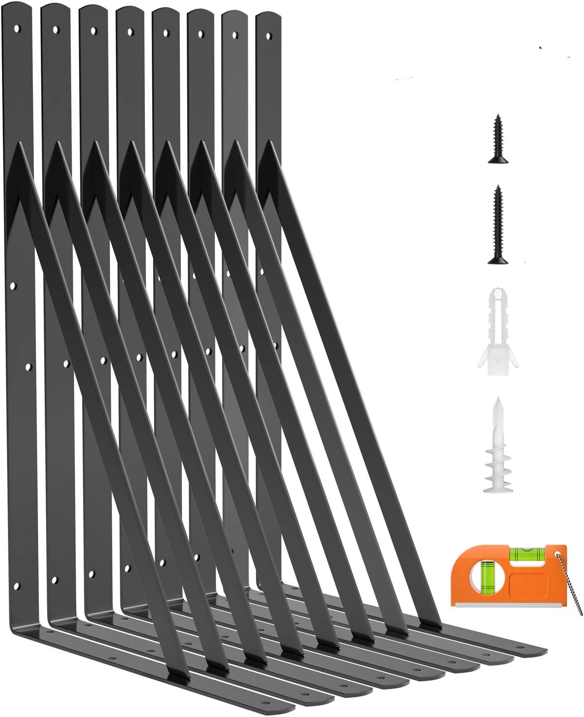 LuckIn 8-Pack Shelf Bracket 18 Inch for Floating Shelf, Heavy Duty Wall Mount L Bracket, 90 Degree Triangle Corner Bracket with Gusset-Black Pack of 2