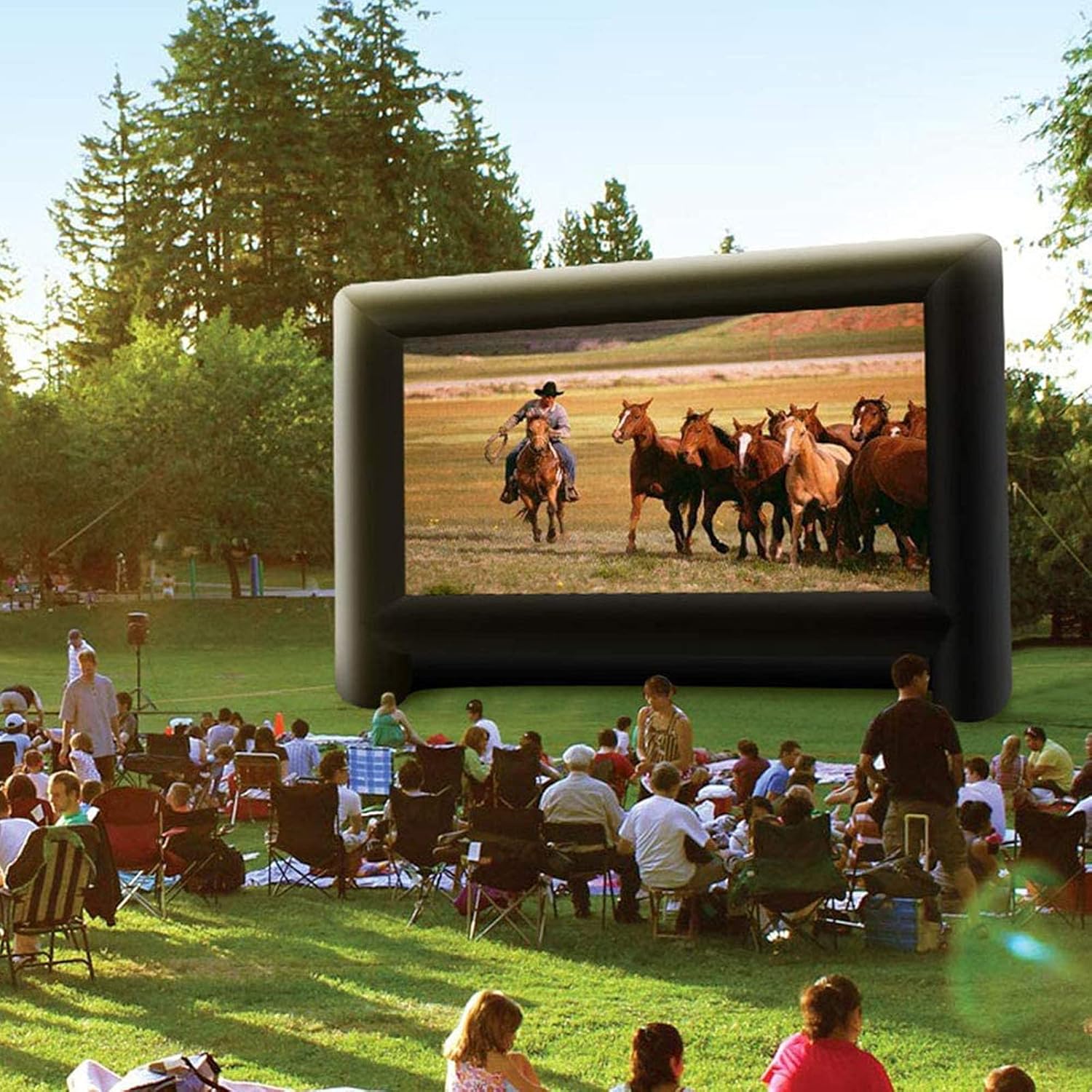 GYUEM 22 feet Projector Screen - Inflatable Outdoor and Indoor Theater Movie Screens - Includes Rope, Blower,Tent Stakes - Great for Outdoor Party Backyard Pool Fun