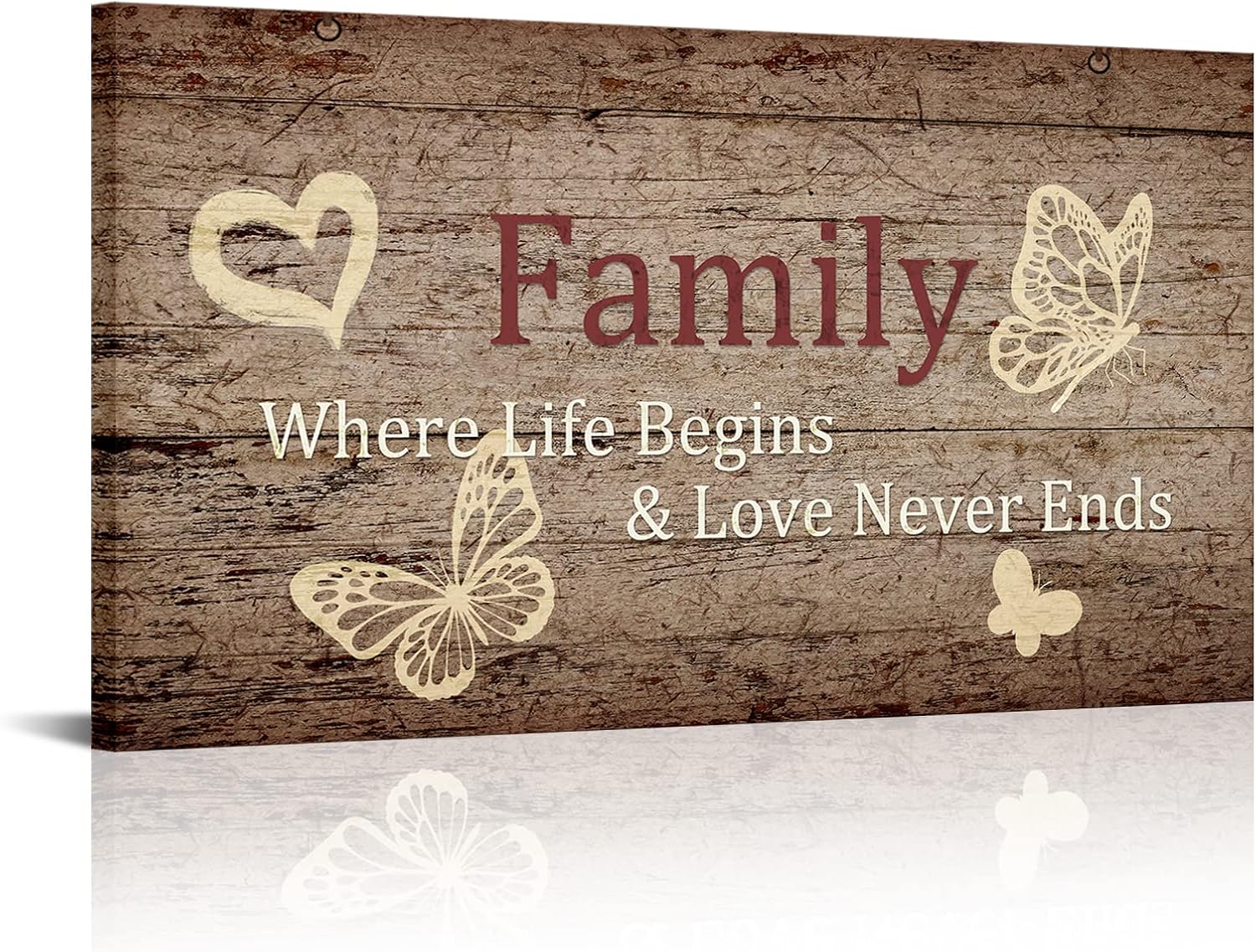 OuElegent Inspirational Quotes Canvas Wall Art Red Family Sign with Brown Wood Backdrop Painting Picture Rustic Country Farmhouse Artwork Print for Home Office Wall Decor Framed Ready to Hang 20