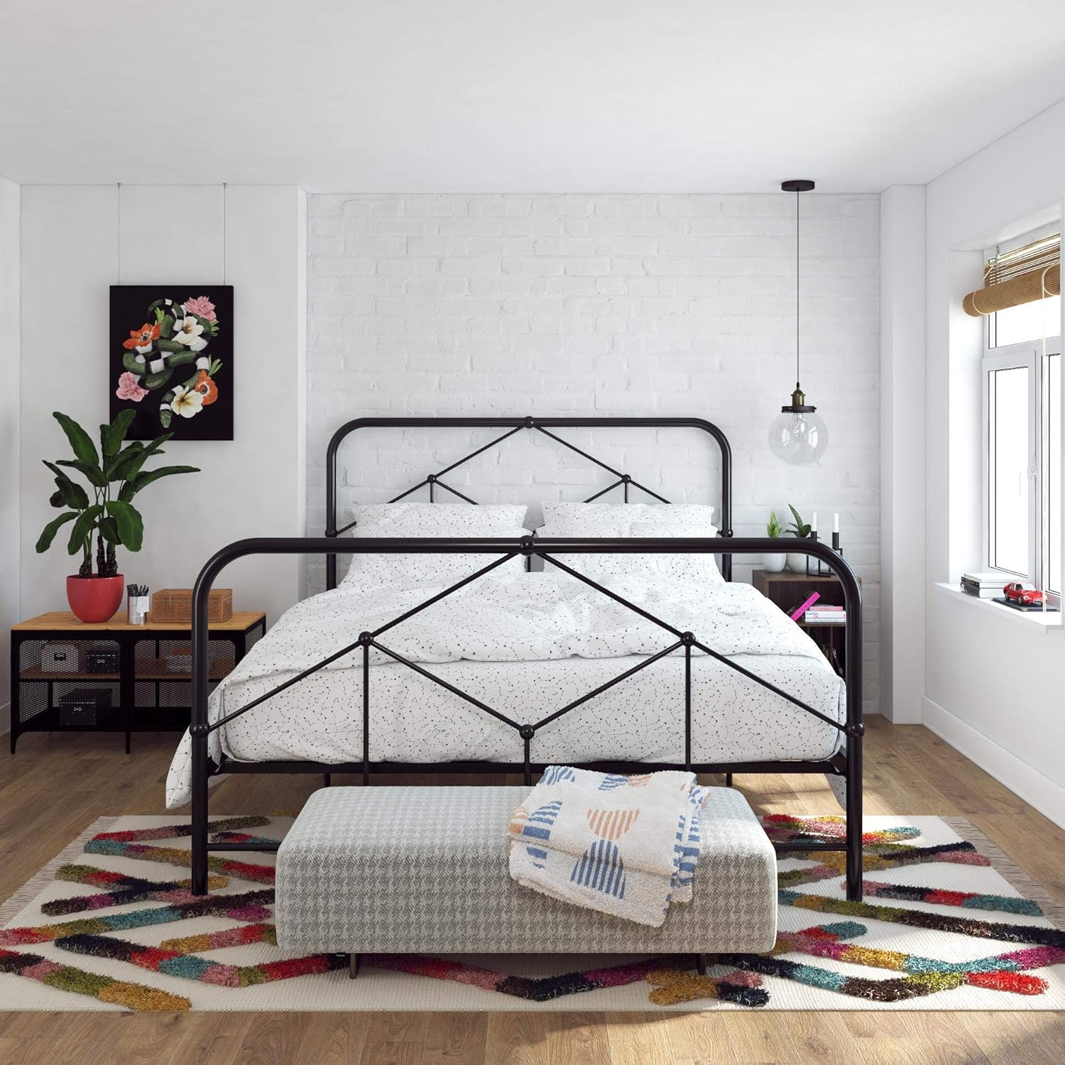 Novogratz 4367049N Francis Farmhouse, King Frame, Storage, Black Metal beds,