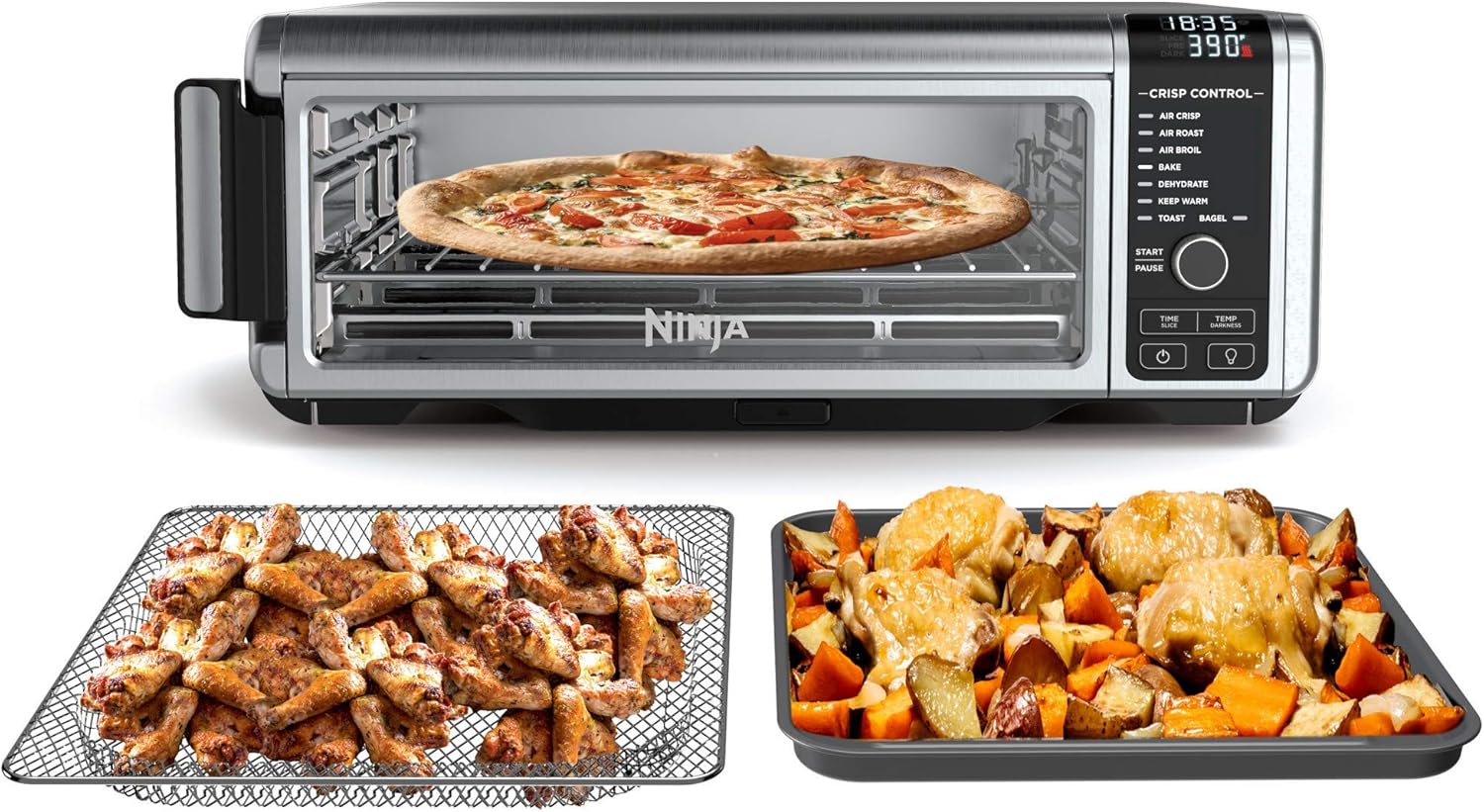 NINJA Foodi SP101/FT102CO Digital Fry, Convection Oven, Toaster, Air Fryer, Flip-Away for Storage, with XL Capacity, and a Stainless Steel Finish (Renewed)