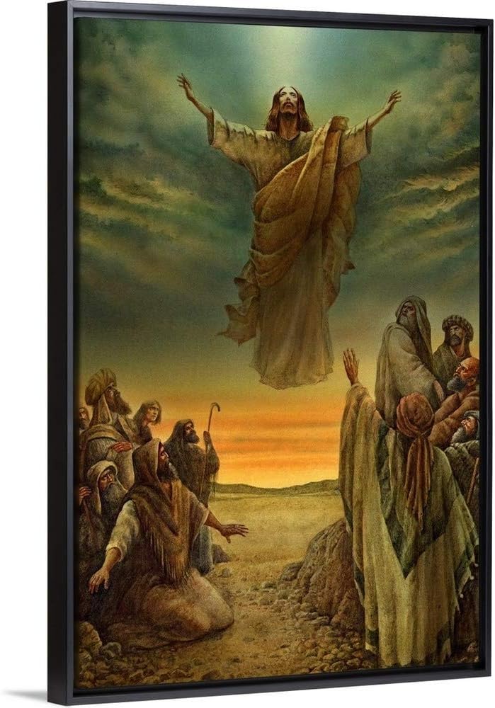 Jesus Ascending into Heaven Black Float Frame Canvas Art, Christianity Artwork