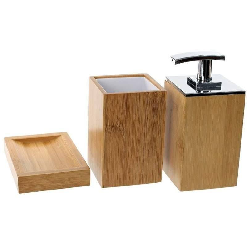 Gedy PO281-35 Potus Wooden 3 Piece Bamboo Bathroom Accessory Set