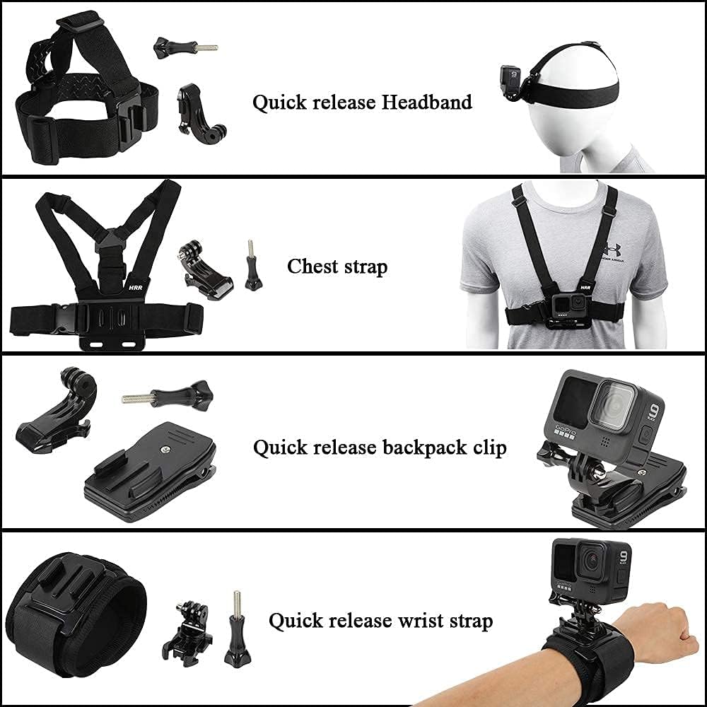Accessories Set for GoPro Hero 10/9/8/7/6/5/4,New Quick Release Head Strap Mount + Chest Mount Harness + Backpack Clip Holder + 360&deg;Rotating Wrist Strap