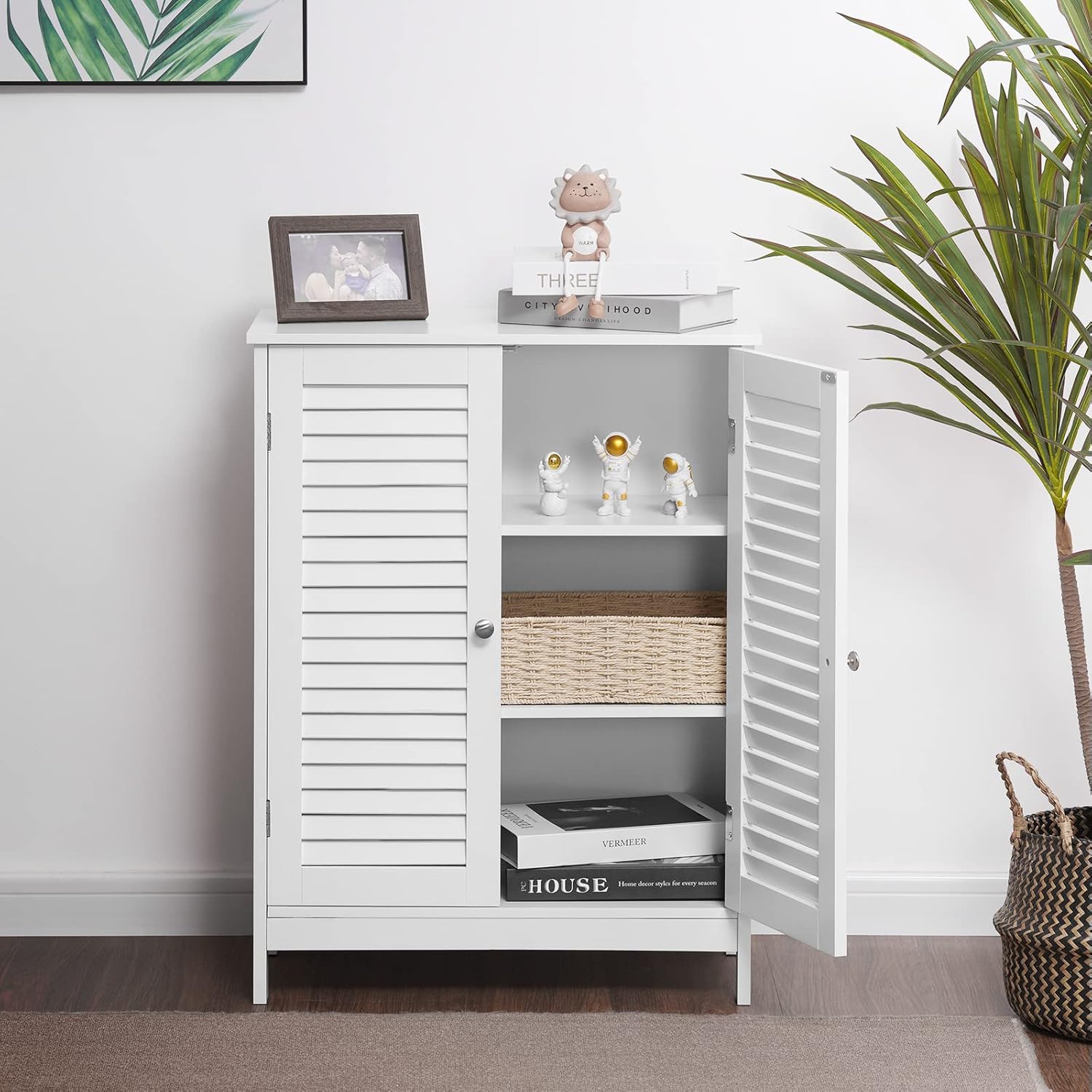 Reettic Bathroom Freestanding Storage Cabinet, Floor Storage Cabinet with 2 Doors, Bathroom Cabinet with Adjustable Shelf, 23.6