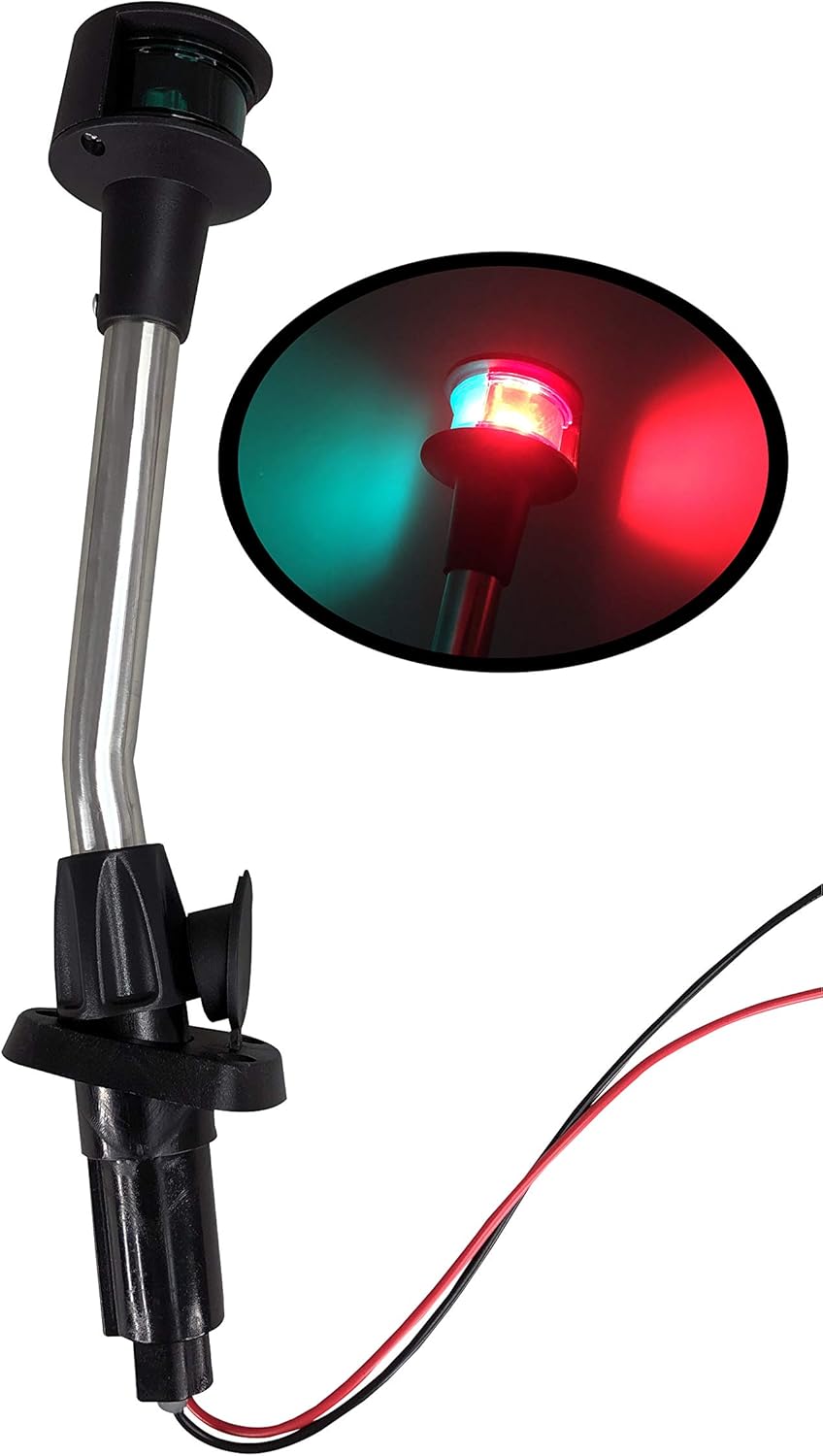 Pactrade Marine Navigation Red Green Angled Pole Bow LED Light 2-Prong Pole Base Pack of 2