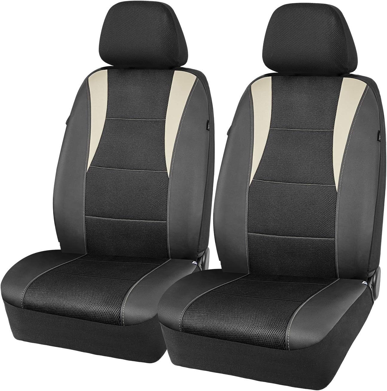 PIC AUTO Car Seat Covers, Front Seat Only, 3 Layered Mesh with PU Leather, Airbag Compatible, Fit Most Cars, SUVs, Trucks and Vans,Low Back,Black/Gray(4PCS)